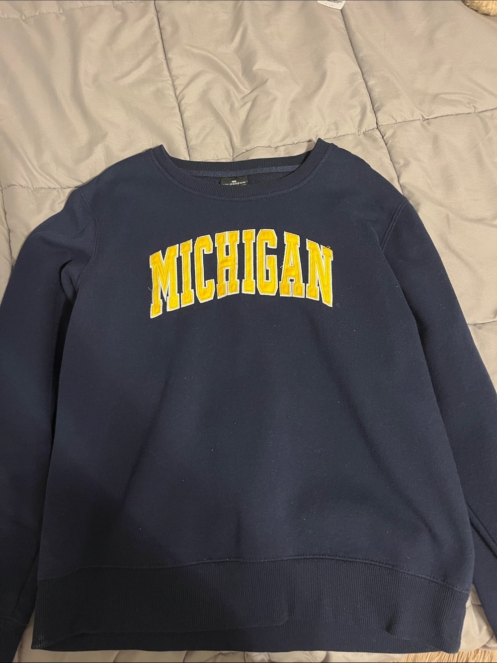 Colosseum Navy Sweatshirt with Yellow "Michigan" Applique